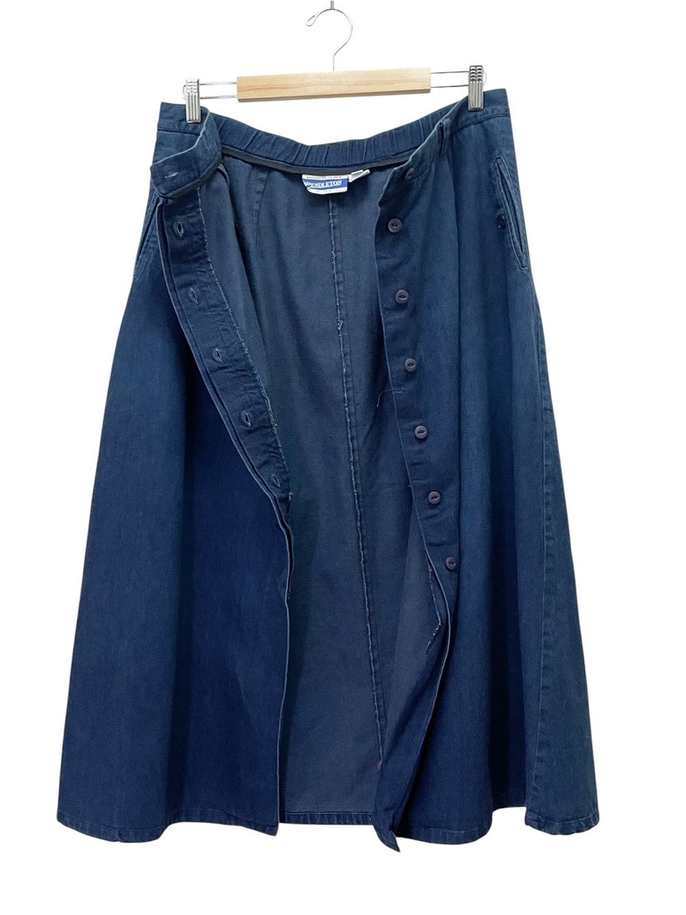 Vintage Pendleton Denim Maxi Skirt 16W Blue Cotton Button Front USA A-Line - Picture 4 of 10
